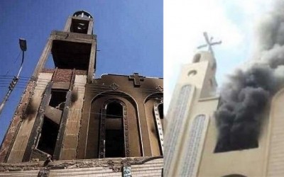 هاتان الصورتان ليستا من الحريق بكنيسة أبو سيفين بالقاهرة