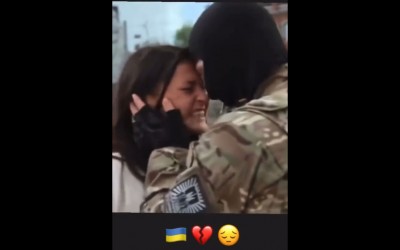 هل يظهر هذا الفيديو وداع جنود أوكرانيين لزوجاتهم قبل الذهاب لجبهات القتال؟