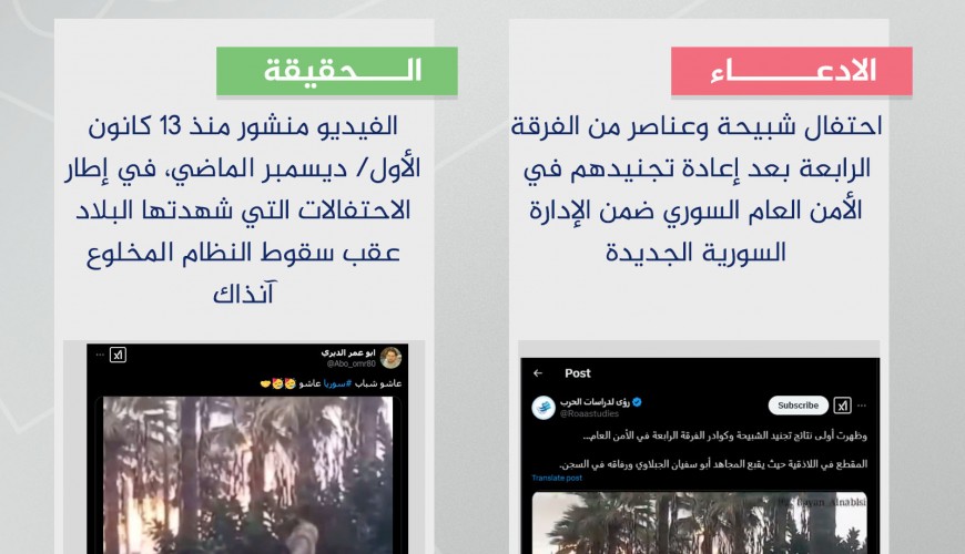 الفيديو لا يوثق احتفال عناصر النظام المخلوع بعد تجنيدهم في الأمن العام