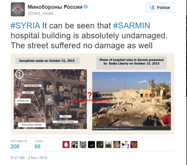 لقطة شاشة لتغريدة وزارة الدفاع الروسية