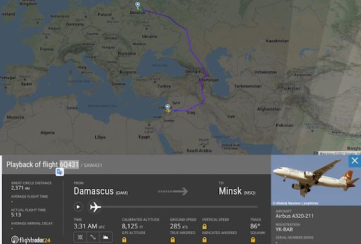 (Cham Wings) flight from Damascus to Minsk on November 12