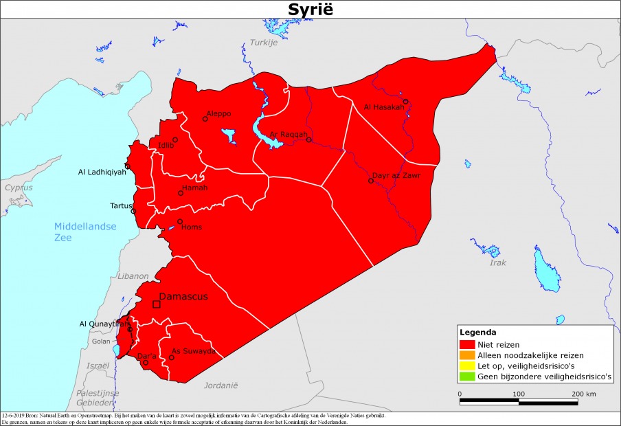 خريطة مع نصائح السفر سوريا